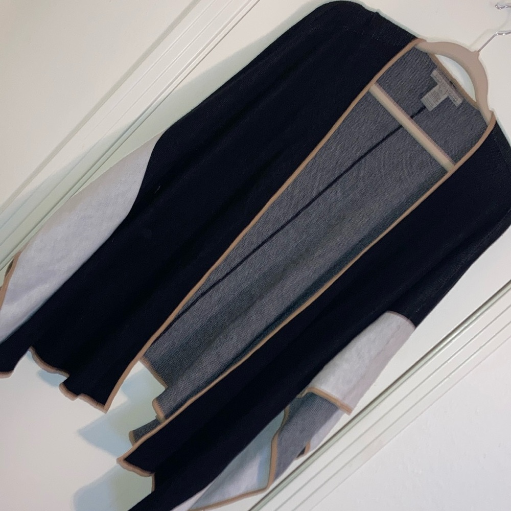 Sharon Young Black and White Poncho/Cardigan with Tan Accents